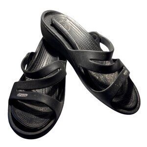 Crocs Patricia Sandals Womens Black Strappy Wedge Size 10